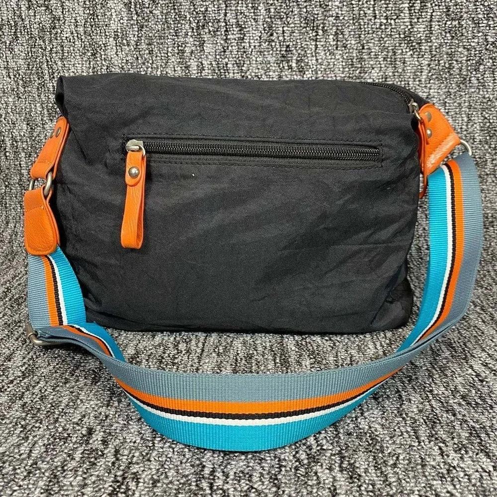 Di‎ Viaggio Crossbody Bag Black Nylon Colorful Striped Strap Multi Pocket Travel